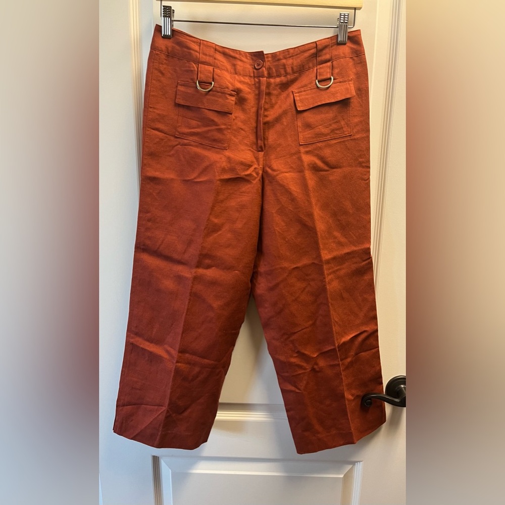 Larry Levine Size 6P Linen Blend Cropped Pants